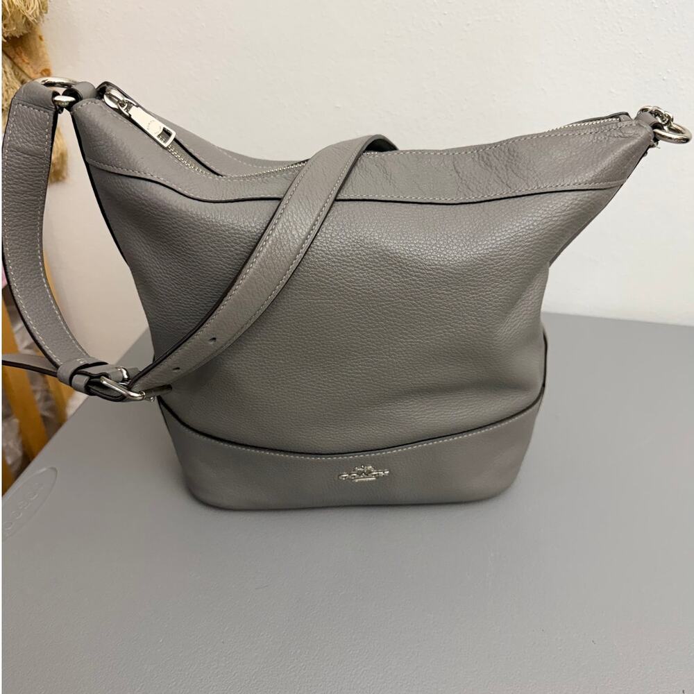 Coach Paxton Duffle Crossbody Gray Pebbled Leather Shoulder Bag EUC - Picture 2 of 8